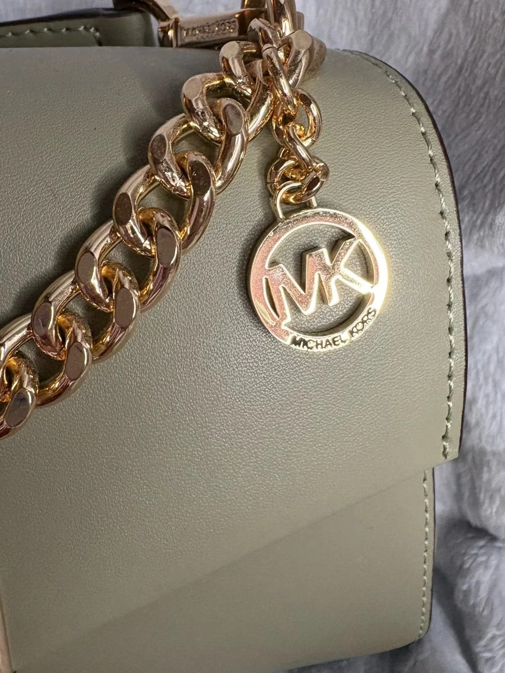 Michael Kors Sage Green Leather Crossbody with Gold Chain Accent